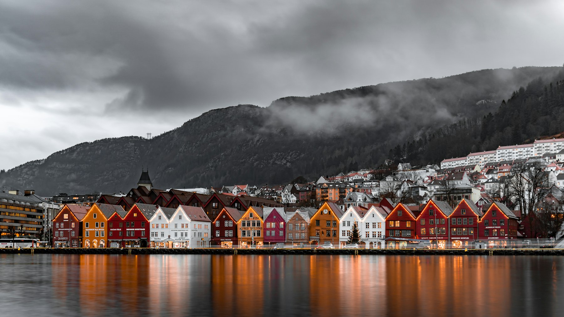The colorful wooden houses of Bryggen in Bergen